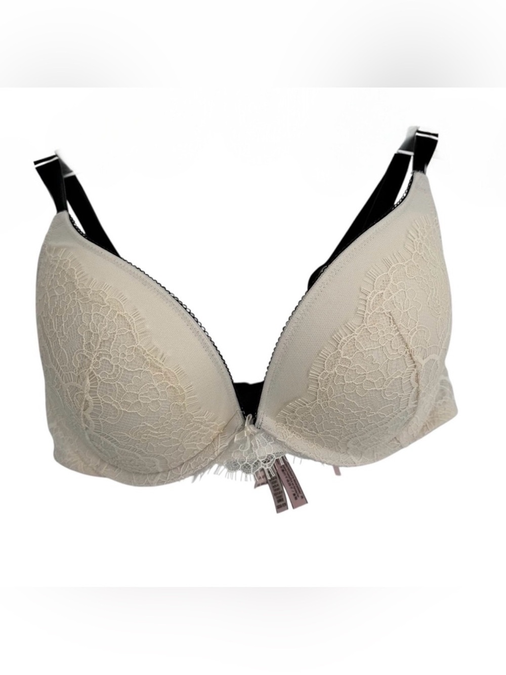 Victoria's Secret NWT Bra 32DD Cream Black Floral Lace Dream Angels Push Up